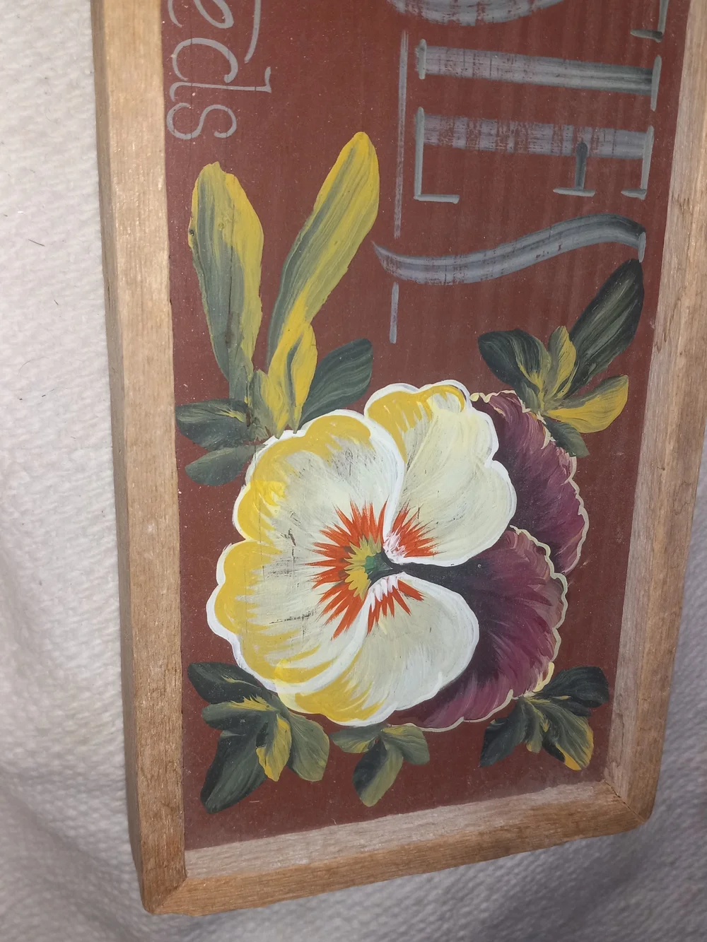 Hand-Painted Floral Wall Plaque Framed Yellow, White & Purple